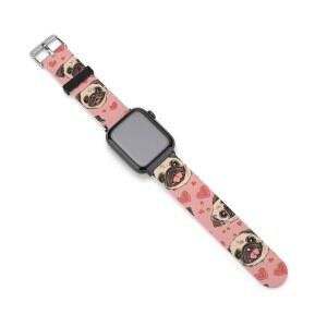 남성용 IWatch 클래식 소프트 스포츠 시계 스트랩과 호환되는 퍼그 독스 헤드 앤 러브 하트 조절식 밴드