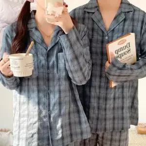 [제이0]1+1 라 체크 커플 수면 잠옷 파자마 세트
