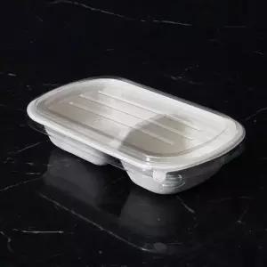 고품질 종이포장용기 펄프도시락 750ml 2구사각 뚜껑 500세트 일회...