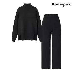[롯데백화점]보니스팍스 반목 밑단 트임 니트 밴딩 팬츠 셋업 (XP4OW006L0)