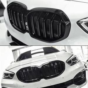 BMW 호환 1 시리즈 F40 5도어 해치백 2019-2024 프론트 키드니 그릴 커버 118d 120d 글로스 블랙 M4 스타일