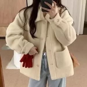[제이0]아방 양털 퍼 카라 긴팔 무스탕 점퍼