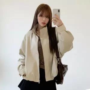 아트박스/신상오픈런 여성 루즈핏 크롭 인조가죽 점퍼 스탠드넥