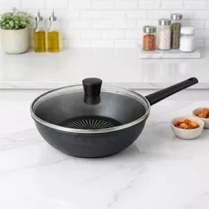 베스쿠 인덕션 IH 통주물 궁중팬 28cm + 유리뚜껑 세트 볶음팬 웍
