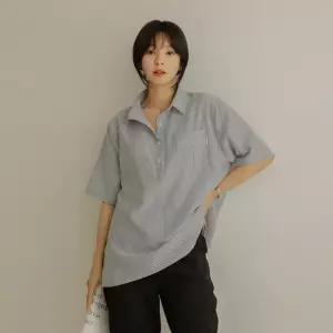 [엘리시아] 루시 시어서커 포켓 반오픈 남방 5W1