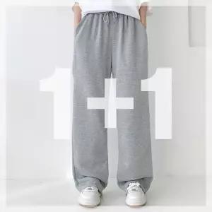 당일발송 1+1 남녀공용 면 도톰따뜻 기모 숏롱 와이드팬츠 3단사이즈 겨울 트레이닝바지 데일리룩 오버핏
