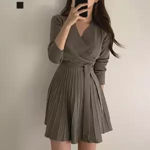 [페이릿][페이릿] 파이델 플리츠 허리끈 슬림 니트 미니 원피스