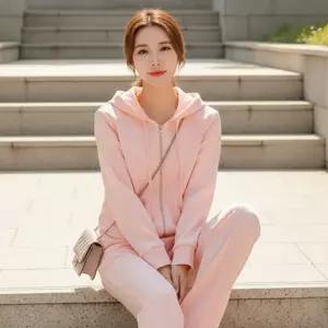 쇼핑센트럴 여자 봄 후드집업 트레이닝 세트 와이드팬츠 셋업