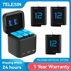 TELESIN 고프로 히어로 호환 12 11 10 9 1750 mAh 배터리 3 가지 방식 고속 충전기 박스 TF 카드 스토리지