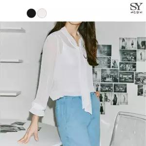 [홈쇼핑인기]에스와이 도트 시스루 타이 블라우스+이너 SET