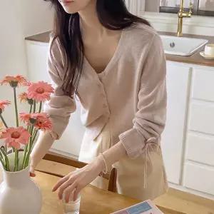 헤이리 소매리본 슬라브가디건