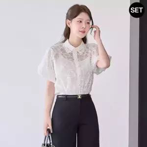 [모리스커밍홈] 플라워 자수 시스루 나시 세트 블라우스_M2604BL612B