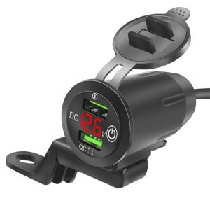 오토바이 USB 충전기 방수 빠른 어댑터 모바일 Motorcross에 대 한 스위치와 듀얼 QC 3.0 전압계