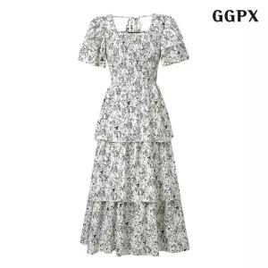 캉캉 플라워 백 끈 롱 원피스 (GPBOW060D)