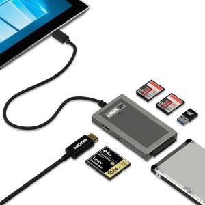 LINKUP - Microsoft Surface GO 호환 도킹 스테이션 하드 드라이브 SDXC USB C 도크 | 7-in-1 확장 허브 HDMI 4K SD /MicroSD USB-A 3.0 SATA SSD 컴팩트 플래시 오리지널 전원 플러그와