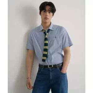 브랜드정품 빈폴 BEANPOLE MEN 플레인 스트라이프 반소매 셔츠 - 블루 153849