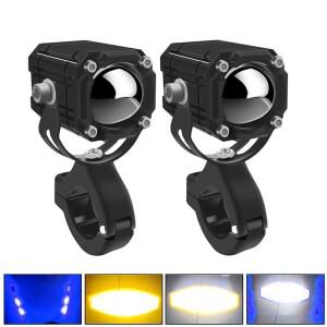 LED 바이크 오토바이 헤드라이트 프로젝션 렌즈 바이컬러 보조 스포트라이트 깜박이는 경고등 2PCS
