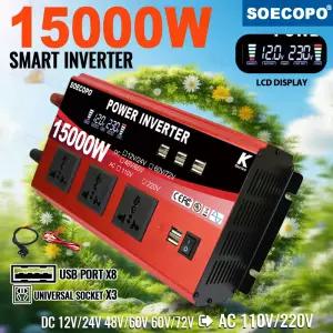듀얼 전압 입력 15000W 전류 인버터 8개 USB 포트 3개 범용 소켓 스마트 태양광 인버터 DC-AC 110/220V 캠