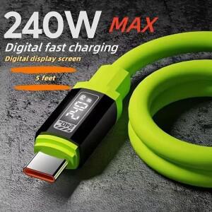 2M 240W 두꺼운 액체 실리콘 데이터 케이블 스마트 플래시 충전 고출력 고속 USB Type-C 휴대폰