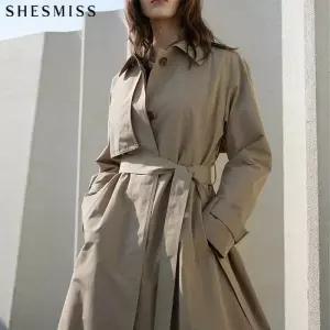 [쉬즈미스][쉬즈미스(SHESMISS)] 프리미엄 히든버튼 벨티드 롱 트렌치코트 (택가격 53