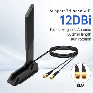 12DBi Wifi6E 고이득 안테나 트라이밴드 외부 WiFi 2400/2500-5150/5850-6000MHZ 140MM±3 길이 PC 데스크