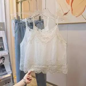  레이스나시 여성 아사면 끈나시 밑단 레이스 흰나시티 티 아사 티셔츠 나시 민소매