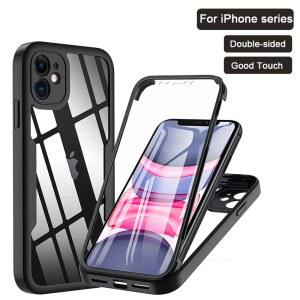 360도 케이스 iPhone 15 14 13 12 11 Pro Max Plus XS MAX XR 투명 커버 전신 견고한 내장 화면 보호기