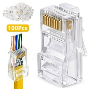 RJ45 형 커넥터 네트워크 금도금 차폐 케이블 8P8C Cat6 PC 플러그 어댑터 Cat5e 모듈 케이블 00PCS 이더넷 하드웨어 플러그
