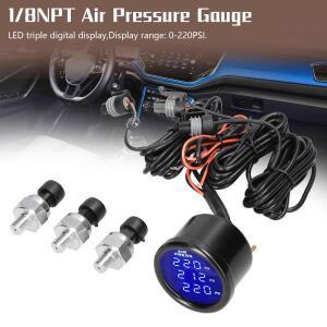 듀얼/트리플 디스플레이 공기압 게이지 LED 디지털 에어 서스펜션 0-220psi 12/24V 2개/3개 1/8NPT 센서 포