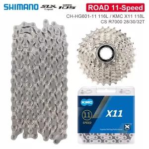 기존 Shimano 105 R7000 카세트 K7 11 속도 그룹 세트 28/30/32T/HG601 체인 KMC 플라이휠 도로 자전거