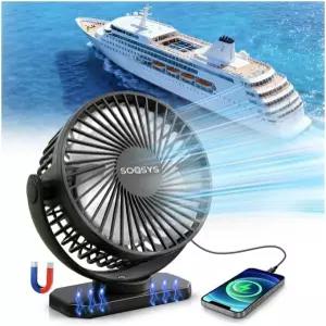 SOQSYS 마그네틱 크루즈 팬 12000mAh 충전식 배터리 작동 3단 강력한 공기 흐름 LED 조명 타이머 자석