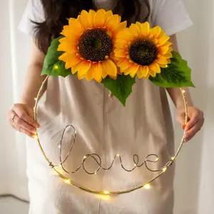 아트박스/플라워트리 해바라기 조화 메탈링 LED 벽장식 40cm 인테리어 장식