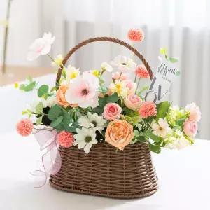 아트박스/플라워트리 조화 꽃바구니 풍성한 핑크 코랄 set 33cm 장식 소품