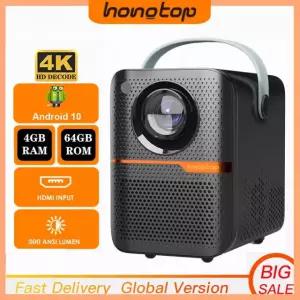빔프로젝터 HONGTOP 안드로이드 스마트 휴대용 미니 블루투스 루멘 비머 1080P 16G 블랙 European standard