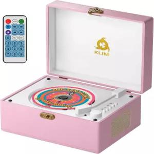 KLIM 레트로 CD 플레이어 빈티지 스타일 스피커 블루투스 리시버 AUX USB 충전식 배터리 미니 레코드 룩 홈