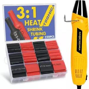 하이스트로니카 220PCS 열수축 튜브 키트 350W 미니 히트건이 장착된 3 접착 안감 자동차 해상 배선 수리용