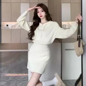 [하프클럽/]여자 후디 미니멀리즘 아이보리 스웨터 원피스