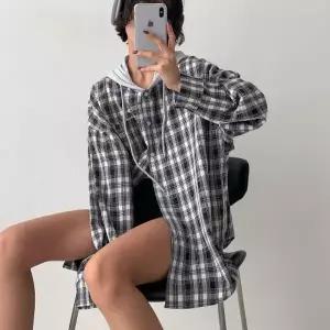 여자 커버업 빅사이즈 후드남방 체크 언발 코튼 셔츠_5