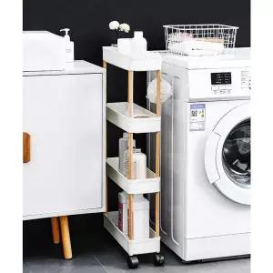 이동식 MHV570Z2 4단 선반 우드 봉 이동형 슬림 폭 14cm