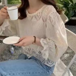 데일리 사계절 여성 시스루 블라 레이스 퍼프 러블리