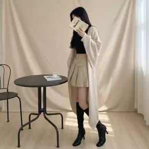 여성 소매 롱 스웨터 오픈 가디건 니트