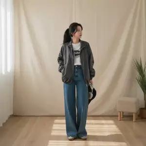 여성 빅사이즈 집업 코팅 아노락 와이드 루즈핏