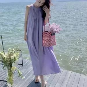 하객룩 쉬폰 원피스 넥셔링 민소매 롱원피스 바캉스룩