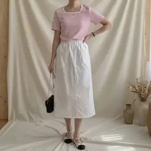 여성 허리밴드 포켓 포인트 롱 코튼 스커트 치마