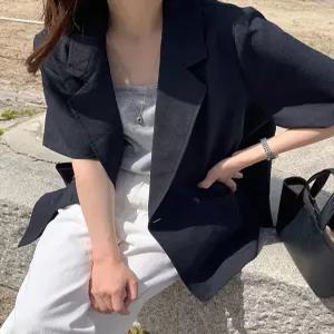 얇고 시원한 홑겹 루즈핏 반팔 자켓 87742 빅사이즈 여성의류
