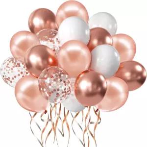 생일 파티 결혼식 졸업 기념 신부 샤워 장식을 위한 Zesliwy 50pcs 풍선 로즈 골드 색종이 달린 메탈릭