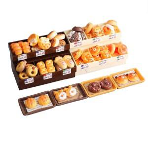 BOODECAL 62PCS 미니어처 베이커리 캐비닛 스탠드 미니 음식 디스플레이