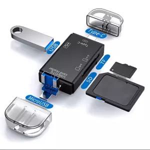 6-in-1 Type-C USB Card Reader Flip Cover to Micro Adapter for Smartphones and Computers OTG with A C