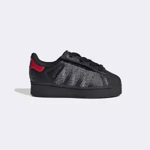 아디다스 슈퍼스타 LED 라이트 컴포트 클로저 엘라스틱 레이스 - CBLACK/CBLACK/RED {QHJ}