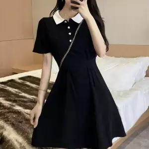 (색상 블랙 FREE)배색미니원피스 미니원피스 드레스 여름 캐주얼룩 배색 여자 러블리미니드레스 러블리